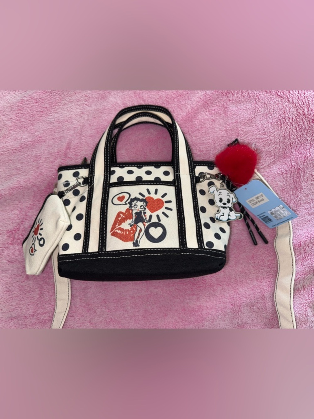 Betty Boop Cream, Black & Red Polka Dot Shoulder bag  with Charm